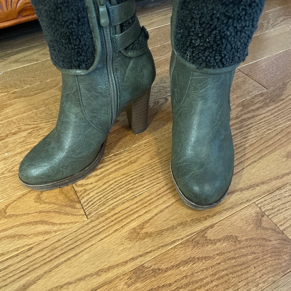 Leather Short Boots with Heel